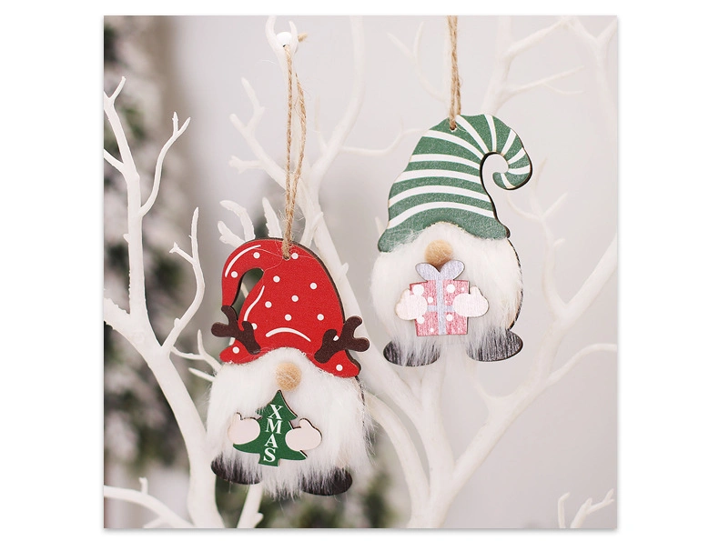 2 PCS Lovely Gnome Christmas Wooden Hanging Decoration with Ratten Rape for Xmas Home